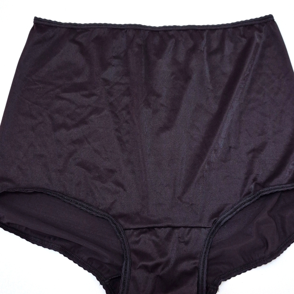Bali Black Satin Nylon Granny Panties Hi Cut Briefs 2633 3XL XXXL